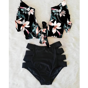 Tropical Paradise High waisted Bikini with Ruffle top