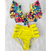 Load image into Gallery viewer, Tropical Paradise High waisted Bikini with Ruffle top