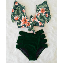 Load image into Gallery viewer, Tropical Paradise High waisted Bikini with Ruffle top